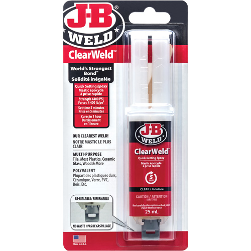 Adh&eacute;sif ClearWeld, 25 ml, Seringue, Deux composants, Transparent Pryde Industrial Inc.
