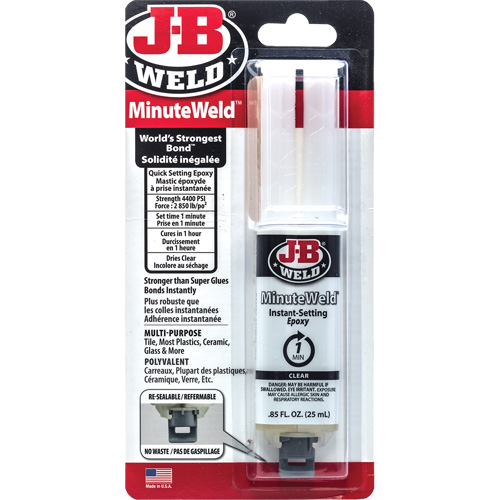 Adh&eacute;sif MinuteWeld, 25 ml, Seringue, Deux composants, Transparent Pryde Industrial Inc.