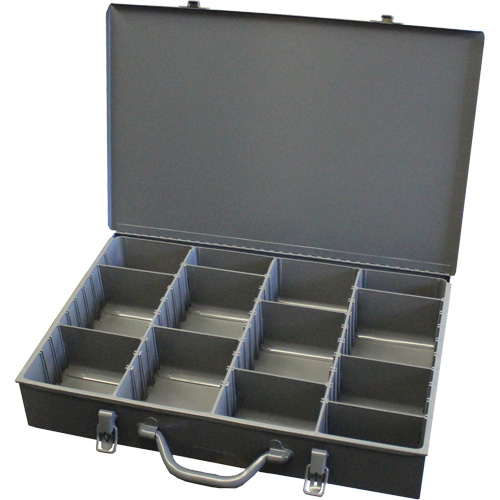 Adjustable Compartment Boxes, Steel, Variable Slots, 13-3/8" W x 9-1/4" D x 2" H, Grey Pryde Industrial Inc.