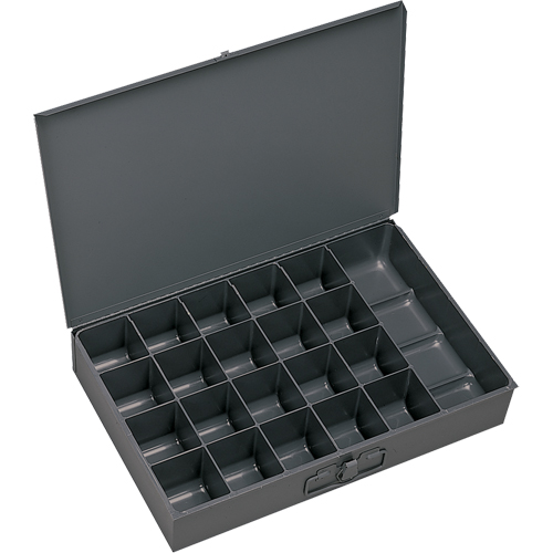 Compartment Scoop Boxes, Steel, 21 Slots, 18" W x 12" D x 3" H, Grey Pryde Industrial Inc.