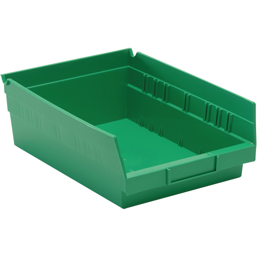 Shelf Bins, 8-3/8" W x 4" H x 11-5/8" D, Green, 30 lbs. Capacity Pryde Industrial Inc.