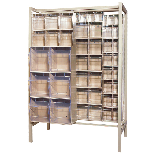 Syst&egrave;me de stockage &agrave; glissi&egrave;re &agrave; bacs basculants autonome, 51-1/4" la x 26" p x 77" h, 101 tiroirs Pryde Industrial Inc.