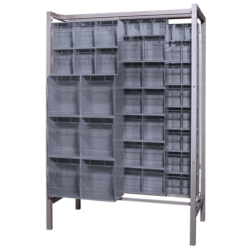Syst&egrave;me de stockage &agrave; glissi&egrave;re &agrave; bacs basculants autonome, 51-1/4" la x 26" p x 77" h, 101 tiroirs Pryde Industrial Inc.
