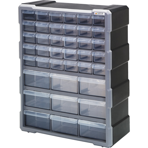 Drawer Cabinet, Plastic, 39 Drawers, 15" x 6-1/4" x 18-3/4", Black Pryde Industrial Inc.