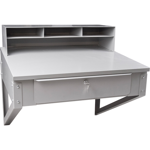Wall-Mounted Shop Desk, 34-1/2" W x 28" D x 31" H, Grey Pryde Industrial Inc.