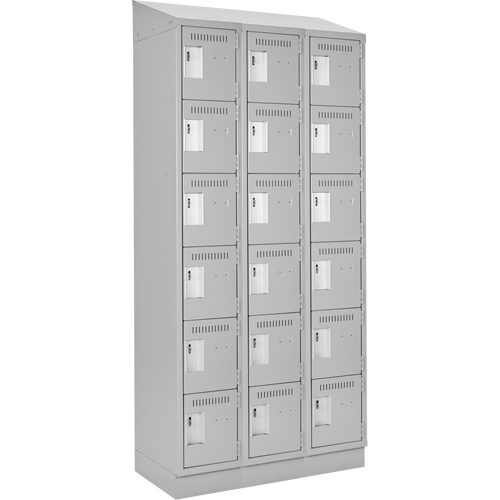 Clean Line Lockerette, 6 -tier, Bank of 3, 36" x 18" x 82", Steel, Grey, Rivet (Assembled) Pryde Industrial Inc.