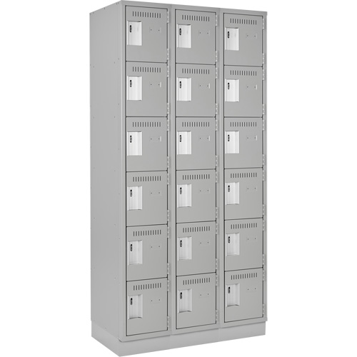 Clean Line Lockerette, 6 -tier, Bank of 3, 36" x 18" x 76", Steel, Grey, Rivet (Assembled) Pryde Industrial Inc.