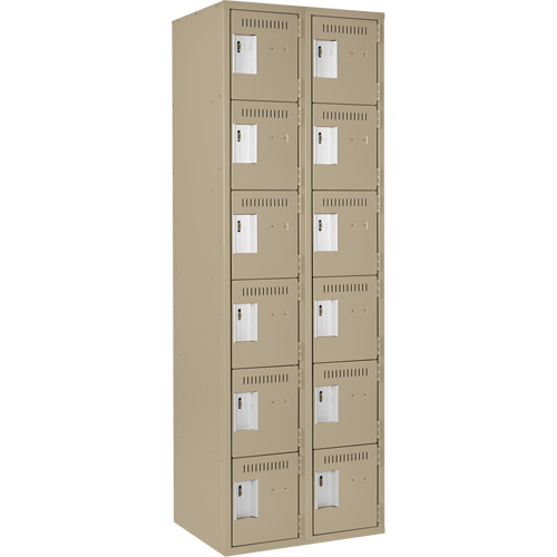 Petits casiers Clean Line, 6 niveaux, Bloc de 2, 24" x 18" x 72", Acier, Beige, Rivet (assembl&eacute;) Pryde Industrial Inc.