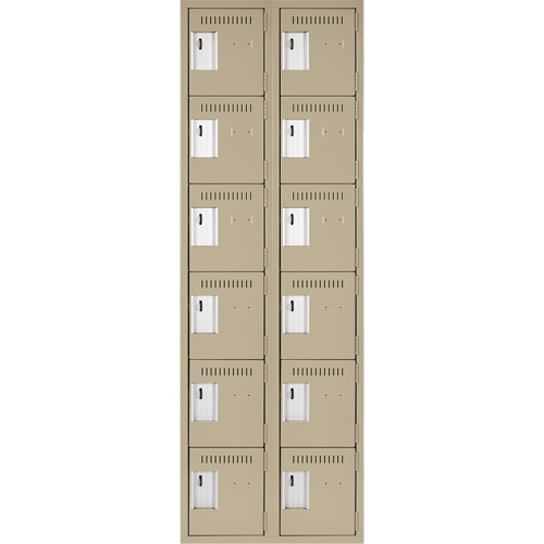 Petits casiers Clean Line, 6 niveaux, Bloc de 2, 24" x 18" x 72", Acier, Beige, Rivet (assembl&eacute;) Pryde Industrial Inc.