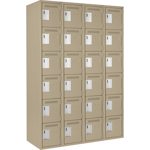 Clean Line Lockerette, 6 -tier, Bank of 4, 48" x 18" x 72", Steel, Beige, Rivet (Assembled) Pryde Industrial Inc.