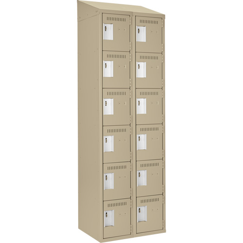 Clean Line Lockerette, 6 -tier, Bank of 2, 24" x 18" x 78", Steel, Beige, Rivet (Assembled) Pryde Industrial Inc.