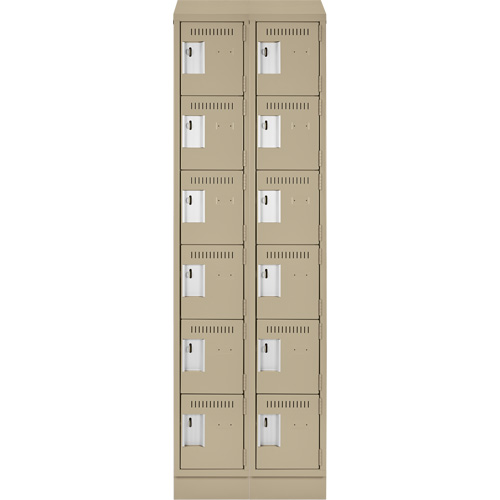 Clean Line Lockerette , 6 -tier, Bank of 2, 24" x 18" x 82", Steel, Beige, Rivet (Assembled) Pryde Industrial Inc.