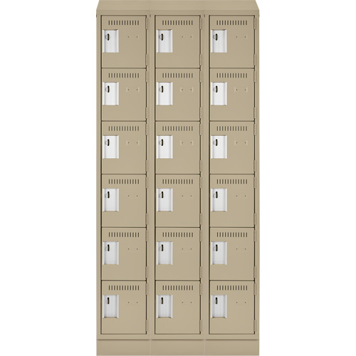 Clean Line Lockerette , 6 -tier, Bank of 3, 36" x 18" x 82", Steel, Beige, Rivet (Assembled) Pryde Industrial Inc.