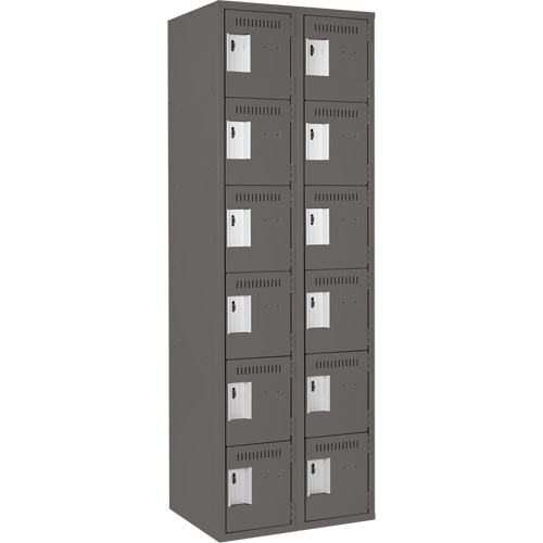 Clean Line Lockerette, 6 -tier, Bank of 2, 24" x 18" x 72", Steel, Charcoal, Rivet (Assembled) Pryde Industrial Inc.