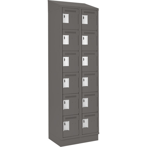 Clean Line Lockerette, 6 -tier, Bank of 2, 24" x 18" x 82", Steel, Charcoal, Rivet (Assembled) Pryde Industrial Inc.