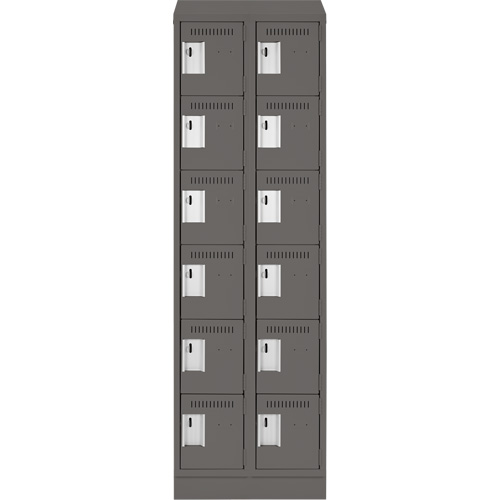 Clean Line Lockerette, 6 -tier, Bank of 2, 24" x 18" x 82", Steel, Charcoal, Rivet (Assembled) Pryde Industrial Inc.