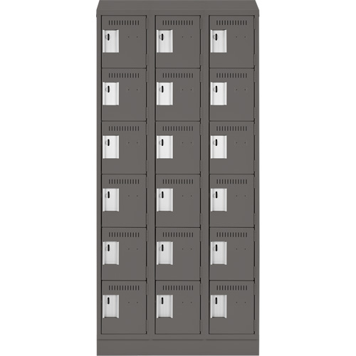 Clean Line Lockerette, 6 -tier, Bank of 3, 36" x 18" x 82", Steel, Charcoal, Rivet (Assembled) Pryde Industrial Inc.
