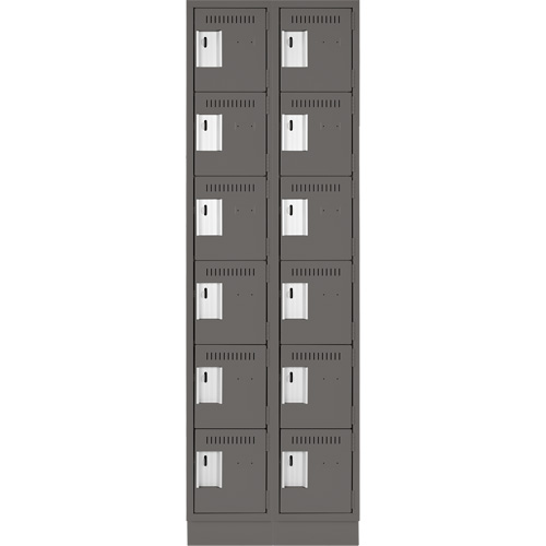 Clean Line Lockerette, 6 -tier, Bank of 2, 24" x 18" x 76", Steel, Charcoal, Rivet (Assembled) Pryde Industrial Inc.