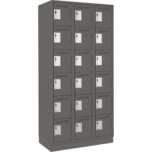 Clean Line Lockerette, 6 -tier, Bank of 3, 36" x 18" x 76", Steel, Charcoal, Rivet (Assembled) Pryde Industrial Inc.