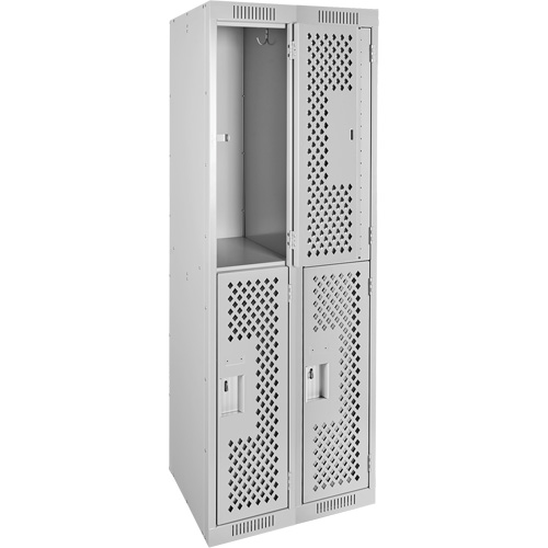 Clean Line Lockers, 2 -tier, Bank of 2, 24" x 15" x 72", Steel, Grey, Rivet (Assembled), Perforated Pryde Industrial Inc.
