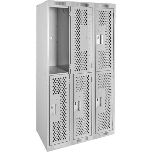 Clean Line Lockers, 2 -tier, Bank of 3, 36" x 15" x 72", Steel, Grey, Rivet (Assembled), Perforated Pryde Industrial Inc.