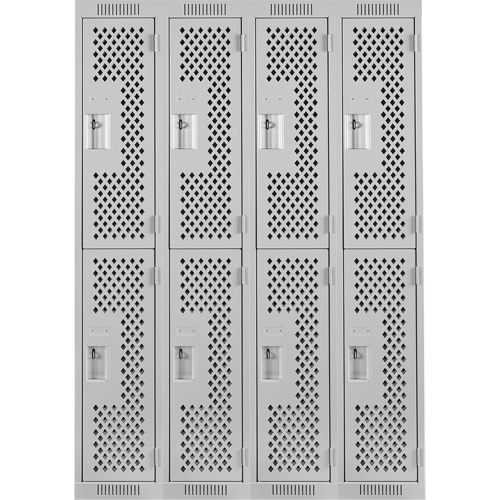 Clean Line Lockers, 2 -tier, Bank of 4, 48" x 15" x 72", Steel, Grey, Rivet (Assembled), Perforated Pryde Industrial Inc.