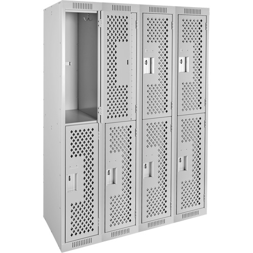 Clean Line Lockers, 2 -tier, Bank of 4, 48" x 15" x 72", Steel, Grey, Rivet (Assembled), Perforated Pryde Industrial Inc.
