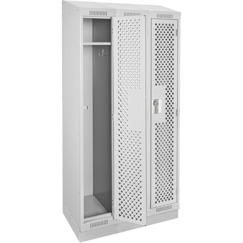 Clean Line Lockers, Bank of 3, 36" x 15" x 82", Steel, Grey, Rivet (Assembled), Perforated Pryde Industrial Inc.