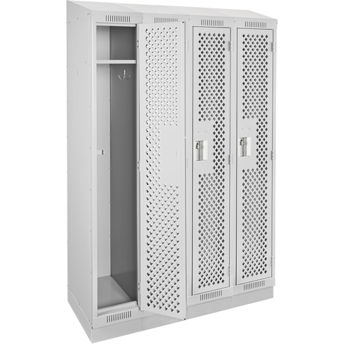 Clean Line Lockers, Bank of 4, 48" x 15" x 82", Steel, Grey, Rivet (Assembled), Perforated Pryde Industrial Inc.