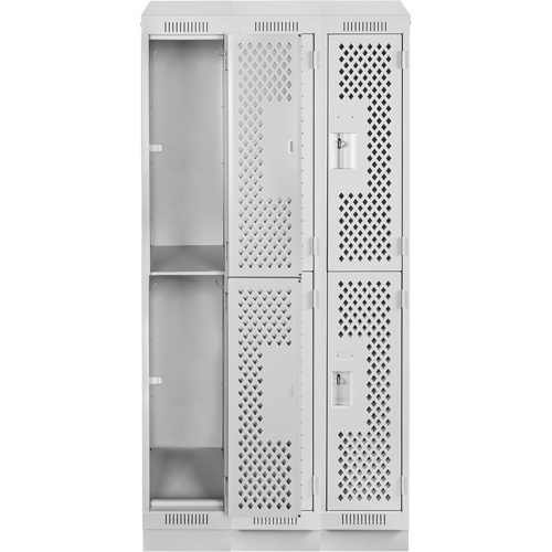 Clean Line Lockers, 2 -tier, Bank of 3, 36" x 12" x 82", Steel, Grey, Rivet (Assembled), Perforated Pryde Industrial Inc.
