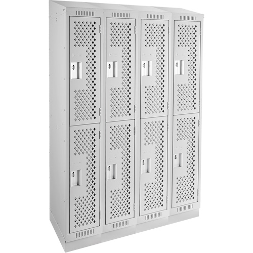 Clean Line Lockers, 2 -tier, Bank of 4, 48" x 12" x 82", Steel, Grey, Rivet (Assembled), Perforated Pryde Industrial Inc.