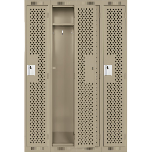 Clean Line Lockers, Bank of 4, 48" x 15" x 72", Steel, Beige, Rivet (Assembled), Perforated Pryde Industrial Inc.