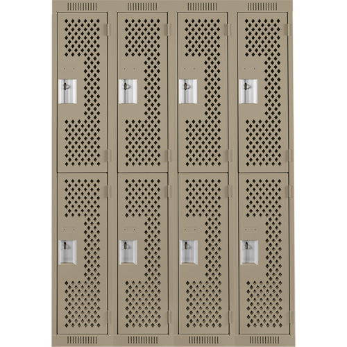 Clean Line Lockers, 2 -tier, Bank of 4, 48" x 15" x 72", Steel, Beige, Rivet (Assembled), Perforated Pryde Industrial Inc.