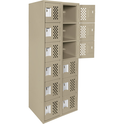 Assembled Lockerettes Clean Line Perforated Economy Lockers, 6 -tier, Bank of 2, 18" x 72" x 12", Steel Pryde Industrial Inc.