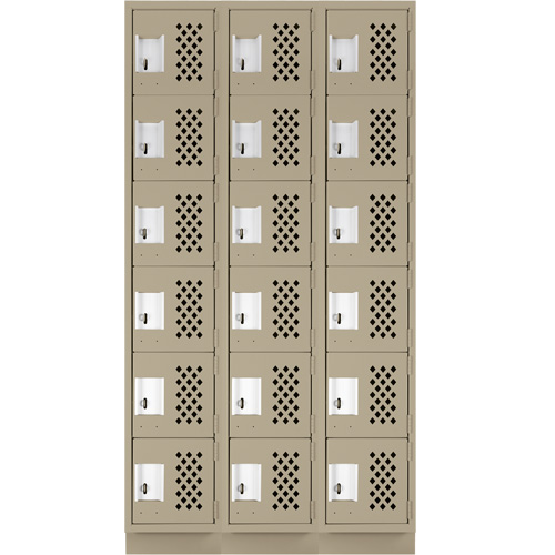 Assembled Lockerettes Clean Line Perforated Economy Lockers, 6 -tier, Bank of 3, 18" x 72" x 12", Steel Pryde Industrial Inc.