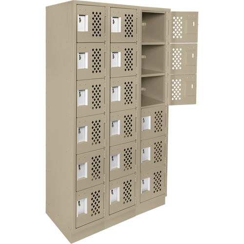 Assembled Lockerettes Clean Line Perforated Economy Lockers, 6 -tier, Bank of 3, 18" x 72" x 12", Steel Pryde Industrial Inc.