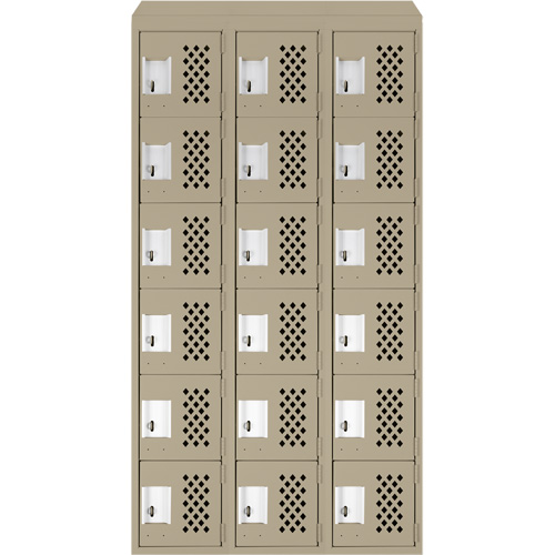Clean-Line Perforated Lockerette, 6 -tier, Bank of 3, 12" x 72" x 12", Steel Pryde Industrial Inc.