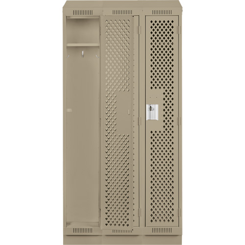Clean Line Lockers, Bank of 3, 36" x 15" x 82", Steel, Beige, Rivet (Assembled), Perforated Pryde Industrial Inc.