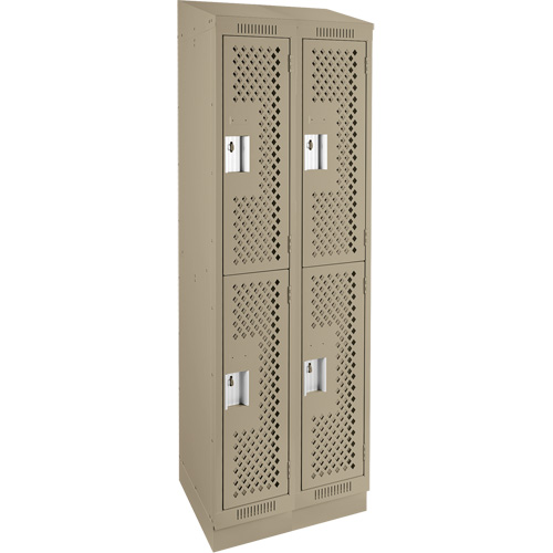 Clean Line Lockers, 2 -tier, Bank of 2, 24" x 12" x 82", Steel, Beige, Rivet (Assembled), Perforated Pryde Industrial Inc.