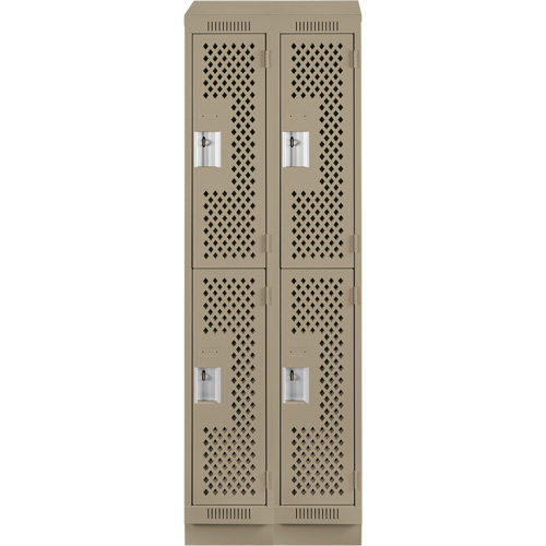 Clean Line Lockers, 2 -tier, Bank of 2, 24" x 12" x 82", Steel, Beige, Rivet (Assembled), Perforated Pryde Industrial Inc.