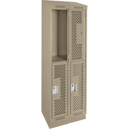 Clean Line Lockers, 2 -tier, Bank of 2, 24" x 12" x 82", Steel, Beige, Rivet (Assembled), Perforated Pryde Industrial Inc.