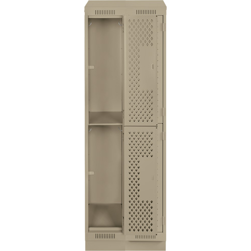 Clean Line Lockers, 2 -tier, Bank of 2, 24" x 12" x 82", Steel, Beige, Rivet (Assembled), Perforated Pryde Industrial Inc.