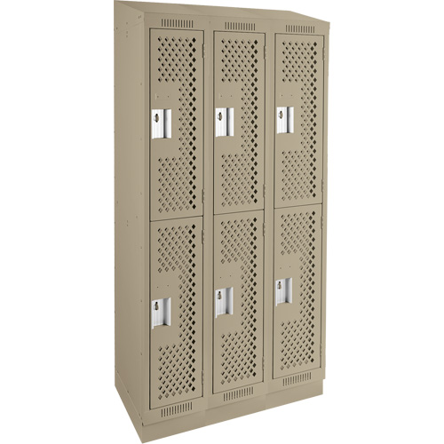 Clean Line Lockers, 2 -tier, Bank of 3, 36" x 12" x 82", Steel, Beige, Rivet (Assembled), Perforated Pryde Industrial Inc.