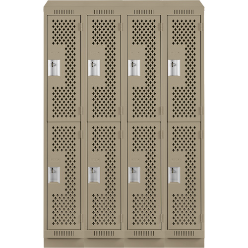 Clean Line Lockers, 2 -tier, Bank of 4, 48" x 12" x 82", Steel, Beige, Rivet (Assembled), Perforated Pryde Industrial Inc.