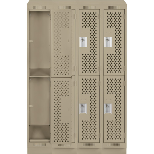 Clean Line Lockers, 2 -tier, Bank of 4, 48" x 12" x 82", Steel, Beige, Rivet (Assembled), Perforated Pryde Industrial Inc.