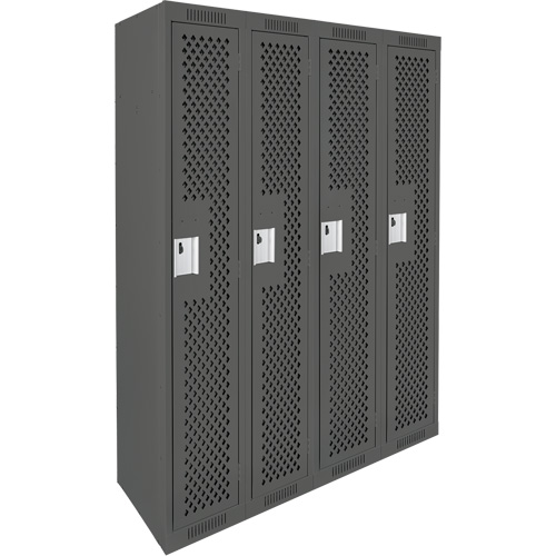 Clean Line Lockers, Bank of 4, 48" x 12" x 72", Steel, Charcoal, Rivet (Assembled), Perforated Pryde Industrial Inc.