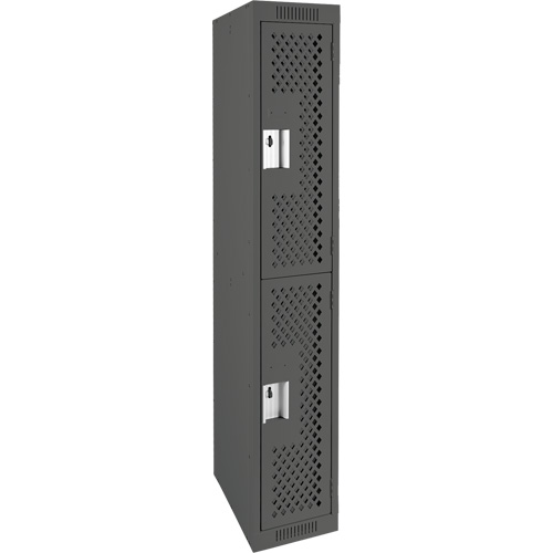 Clean Line Lockers, 2 -tier, 12" x 15" x 72", Steel, Charcoal, Rivet (Assembled), Perforated Pryde Industrial Inc.