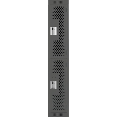Clean Line Lockers, 2 -tier, 12" x 15" x 72", Steel, Charcoal, Rivet (Assembled), Perforated Pryde Industrial Inc.