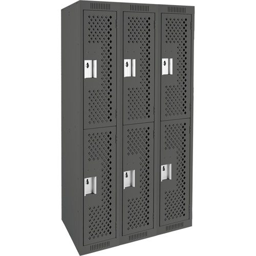 Clean Line Lockers, 2 -tier, Bank of 3, 36" x 15" x 72", Steel, Charcoal, Rivet (Assembled), Perforated Pryde Industrial Inc.