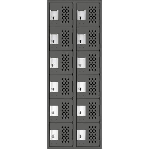 Assembled Lockerettes Clean Line Perforated Economy Lockers, 6 -tier, Bank of 2, 18" x 72" x 12", Steel Pryde Industrial Inc.